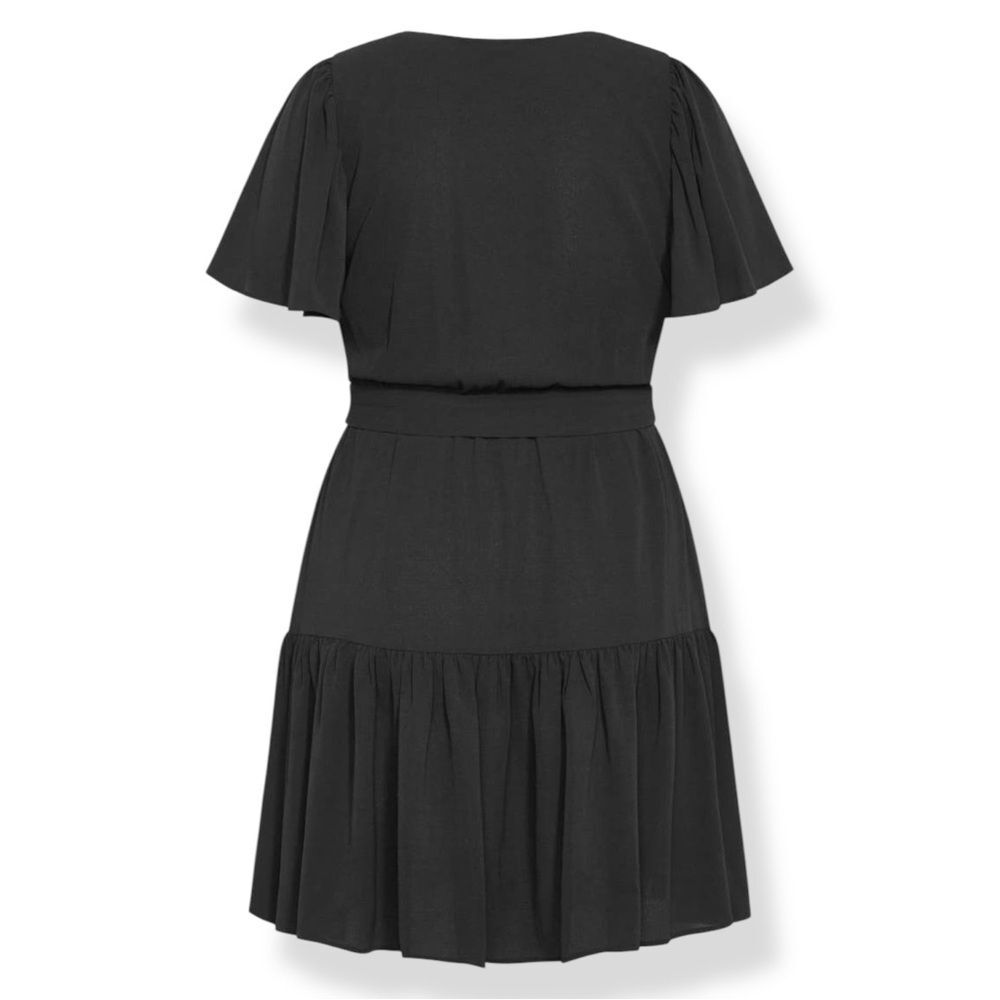 City Chic Catherine Faux Wrap Tiered Dress Tie Waist Flutter Sleeve Black 20 NEW - Picture 7 of 12